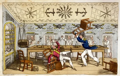 The Ward Room: Newcome e Capt. Clackett, de "As Aventuras de Johnny Newcome na Marinha", de John Mitford, 1818 (aquatinta colorida à mão)